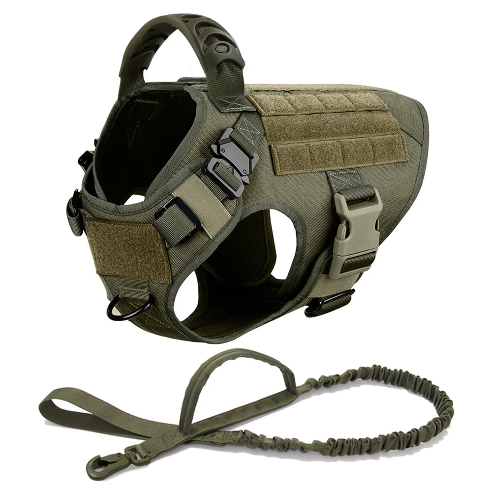 Large Dog Harness Collar Leash Set with Molle Pouches for Training Walking
