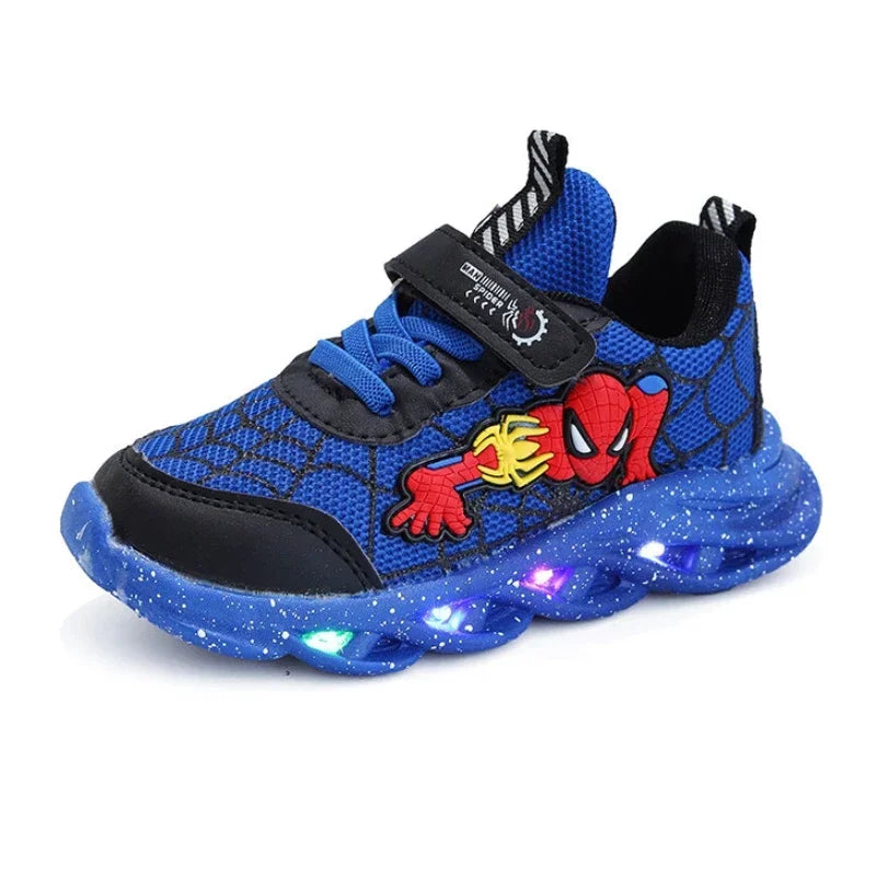 Kids Spider Hero LED Sneakers Mesh Breathable Sport Shoes 0 to 6 Years