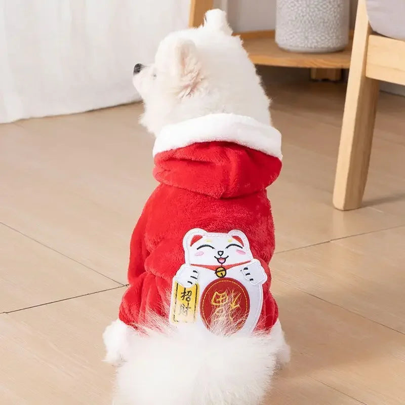 Cartoon Pet Jumpsuit Warm Dog Cat Pajama Outfit for Small Pets