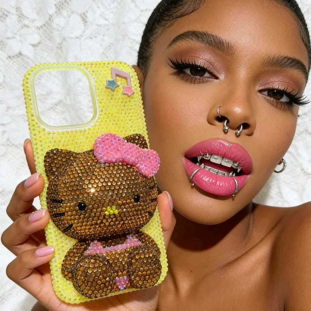 Christmas Hello Kitty Rhinestone Crystal Chain Transparent iPhone Case