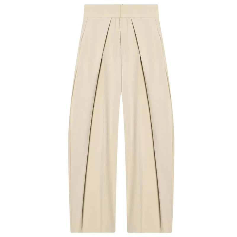 Women Striped Pleated Wide Leg Pants High Waist Baggy Harem Trousers Casual Oversize