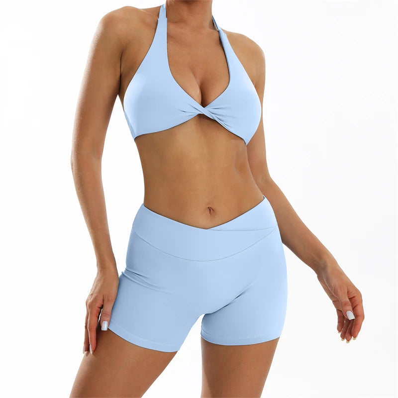 Butt Lifting Gym Set Women Seamless Shorts & Sports Bra Workout Outfit