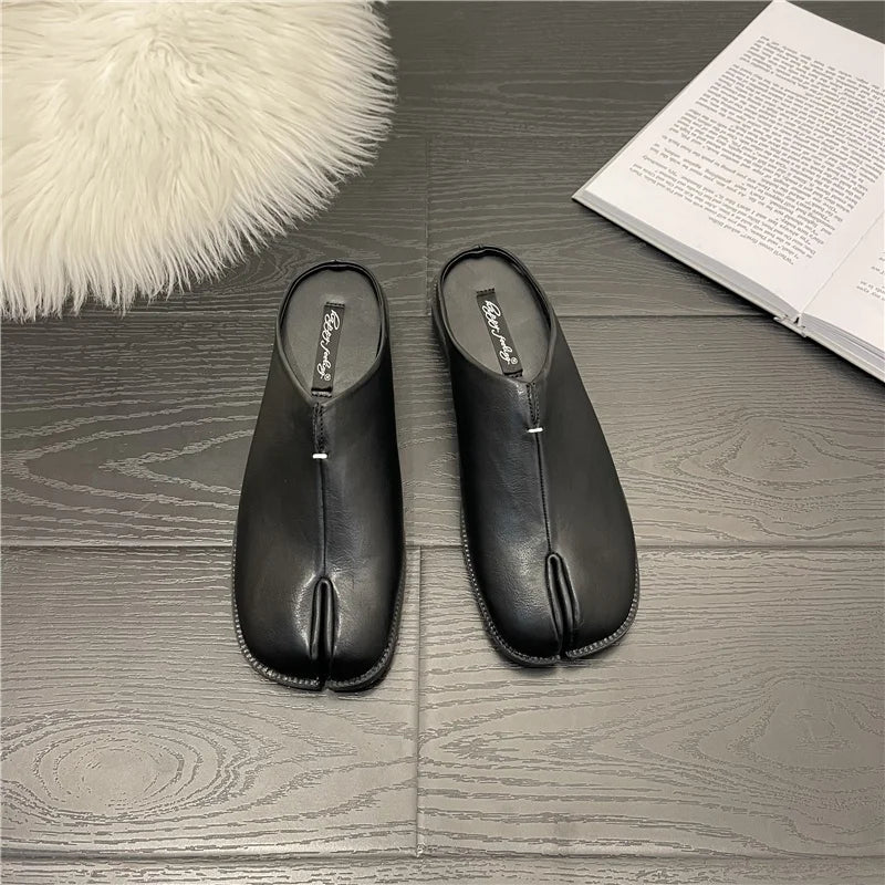 Women Tabi Split Toe Leather Flats Casual Loafers Low Heel Ninja Shoes