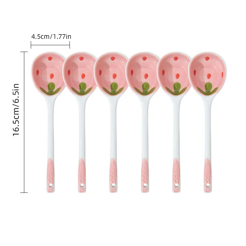 Kawaii Strawberry Ceramic Long Handle Spoon Kitchen Utensil