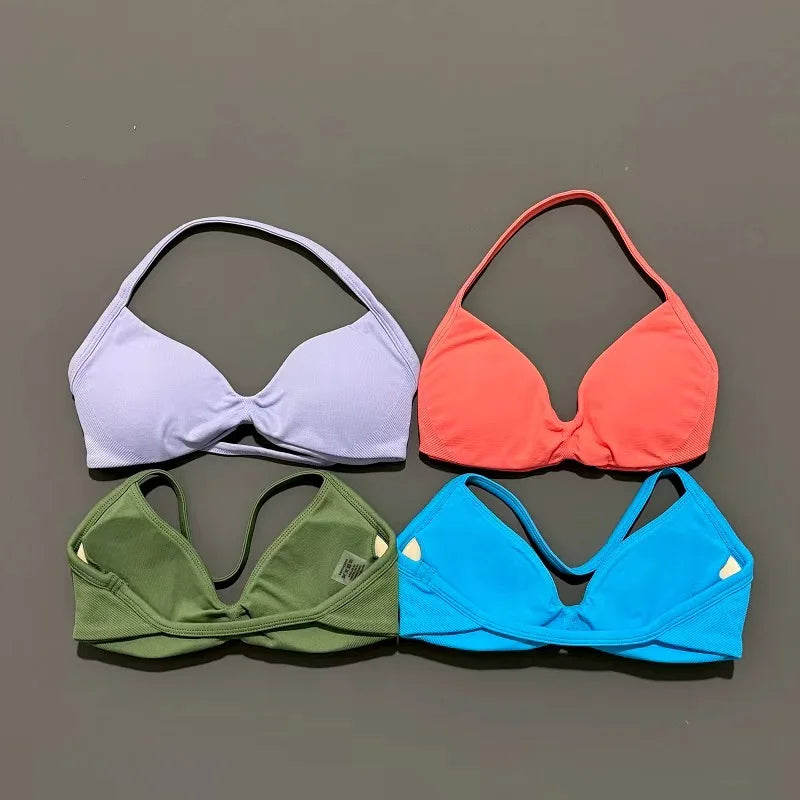 Seamless Strappy Sports Bra Halter Gym Top Women High Support Yoga Tank