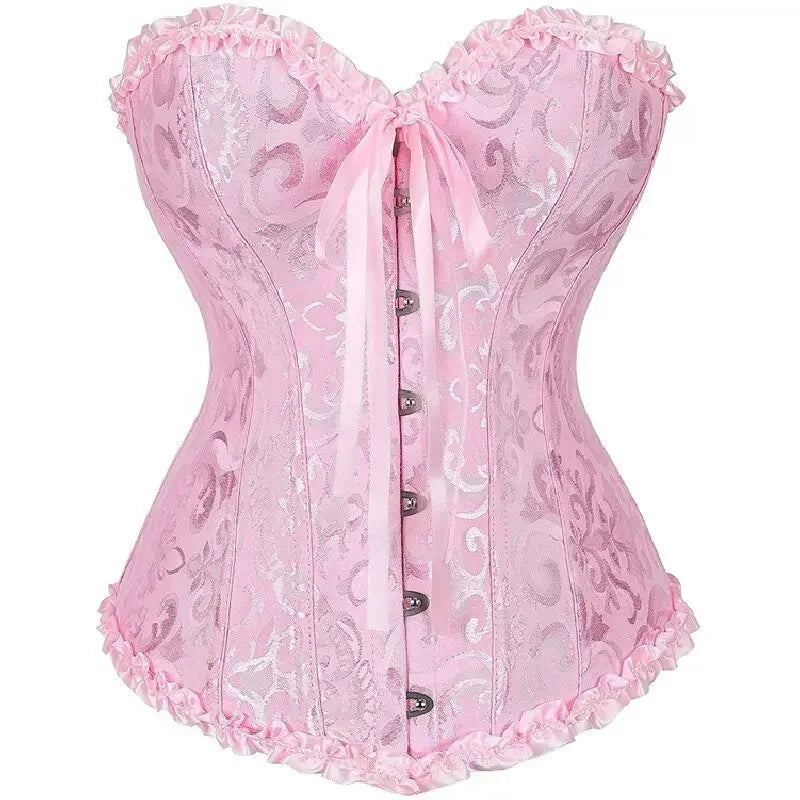 Women Floral Jacquard Corset Lace Up Bustier Top