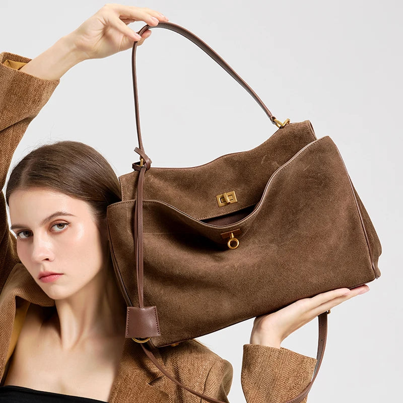 Women Suede Leather Tote Bag Large Capacity Shoulder Handbag