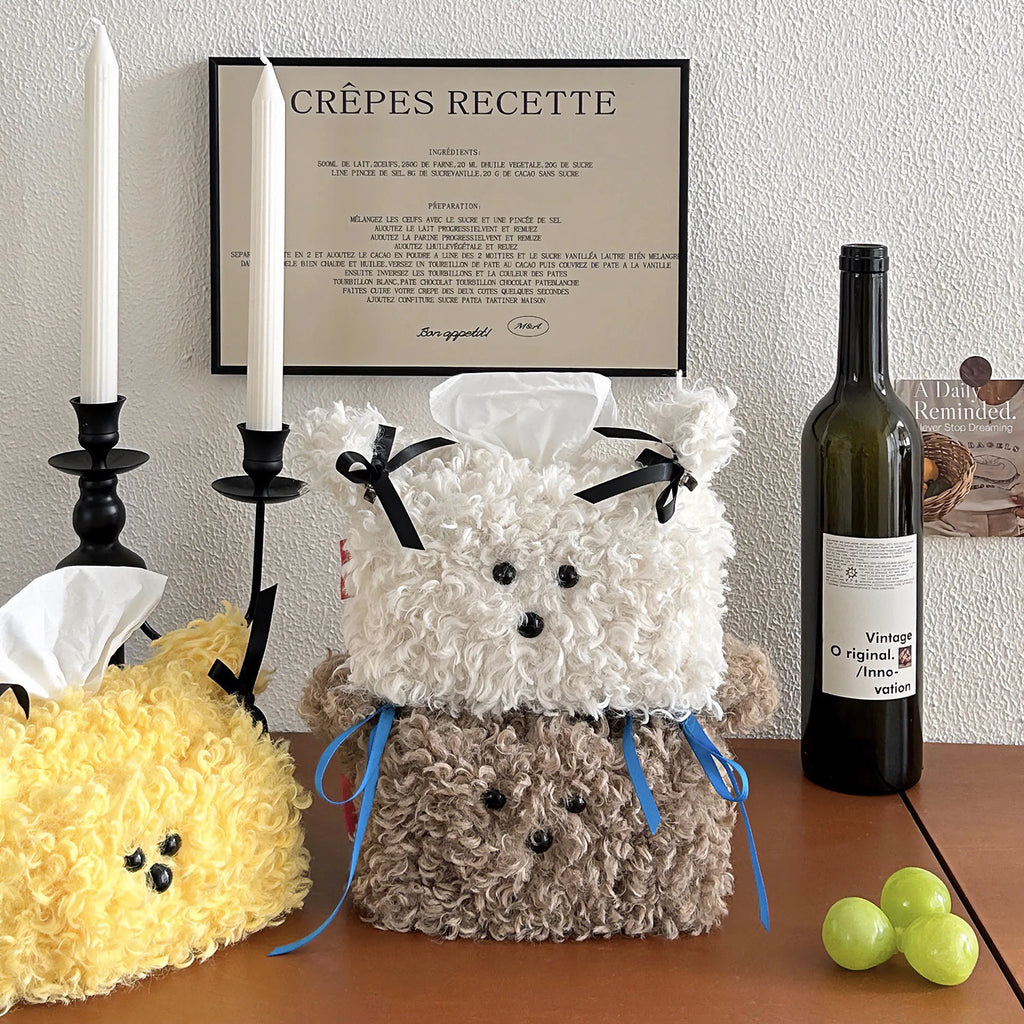 Nordic Plush Cartoon Dog Tissue Box Holder Napkin Storage Bag