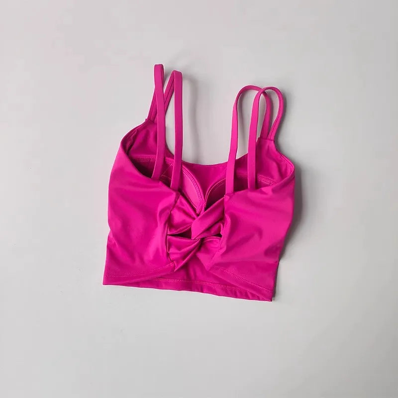 Women Sports Bra Push Up Padded Yoga Fitness Vest Back Knot Gym Top