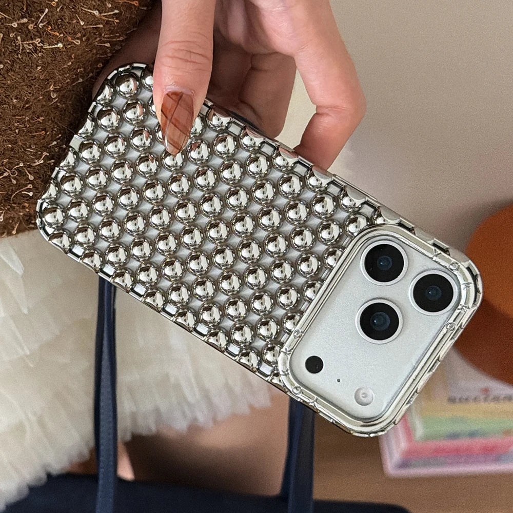 Electroplated Orange 3D Pearl Silicone iPhone Case