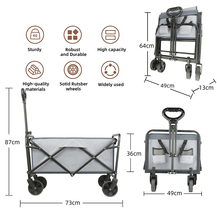 Folding Beach Wagon Large Capacity Heavy Duty Collapsible Camping Cart