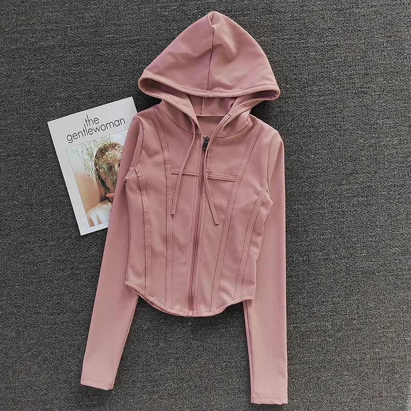 Women’s Hooded Quick Dry Sports Jacket Long Sleeve Running Yoga Cardigan