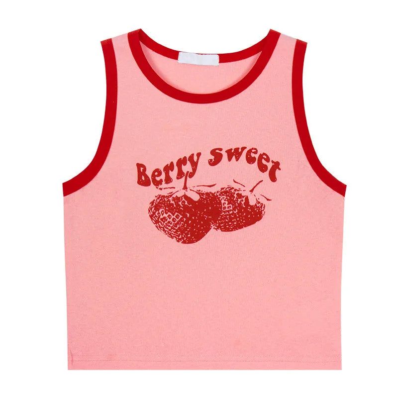 Women Y2K Pink Print Off Shoulder Crop Tank Top Sleeveless 90s Vintage Casual Sexy Top