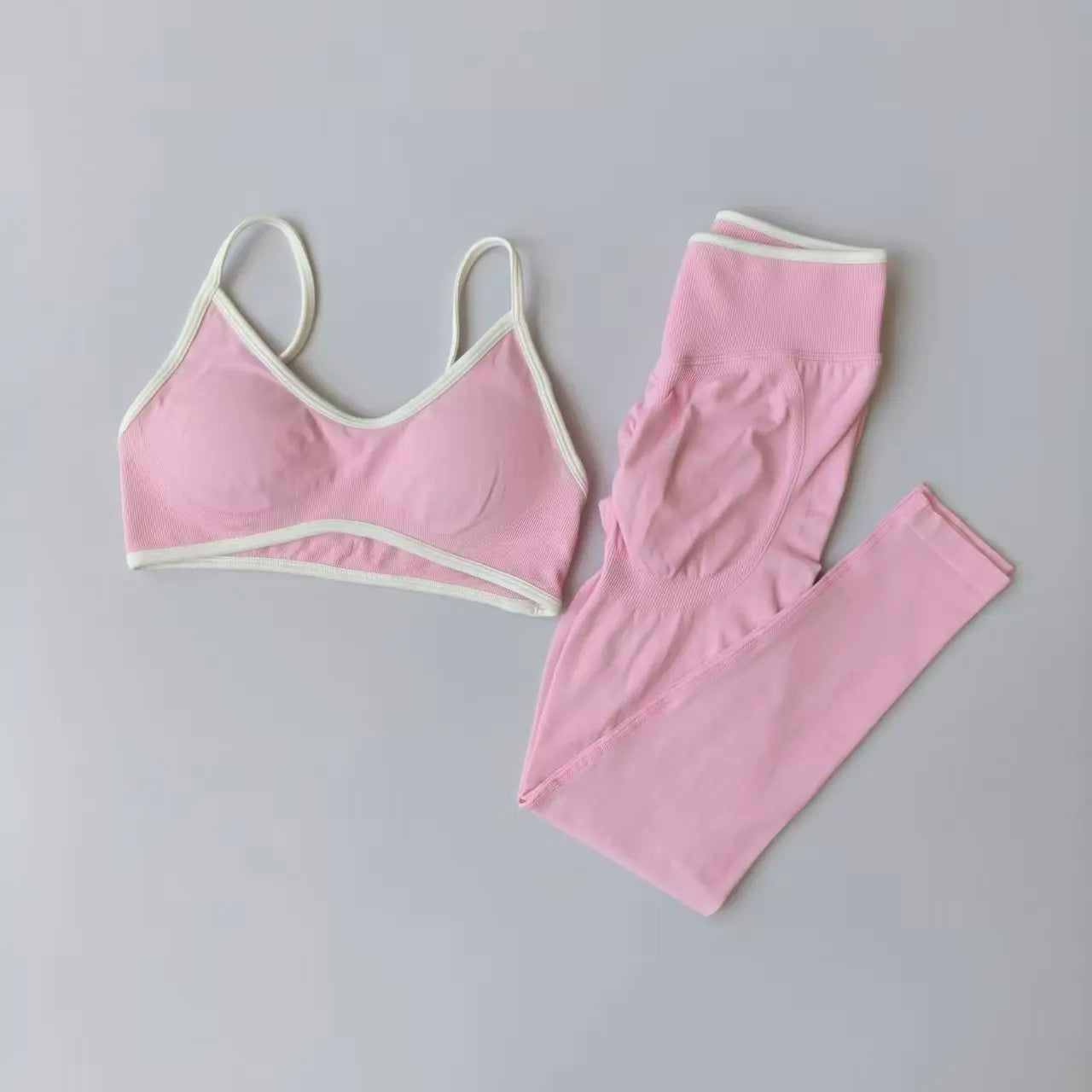 2PCS Seamless Gym Set Women High Waist Leggings Push Up Sports Bra Workout Outfit