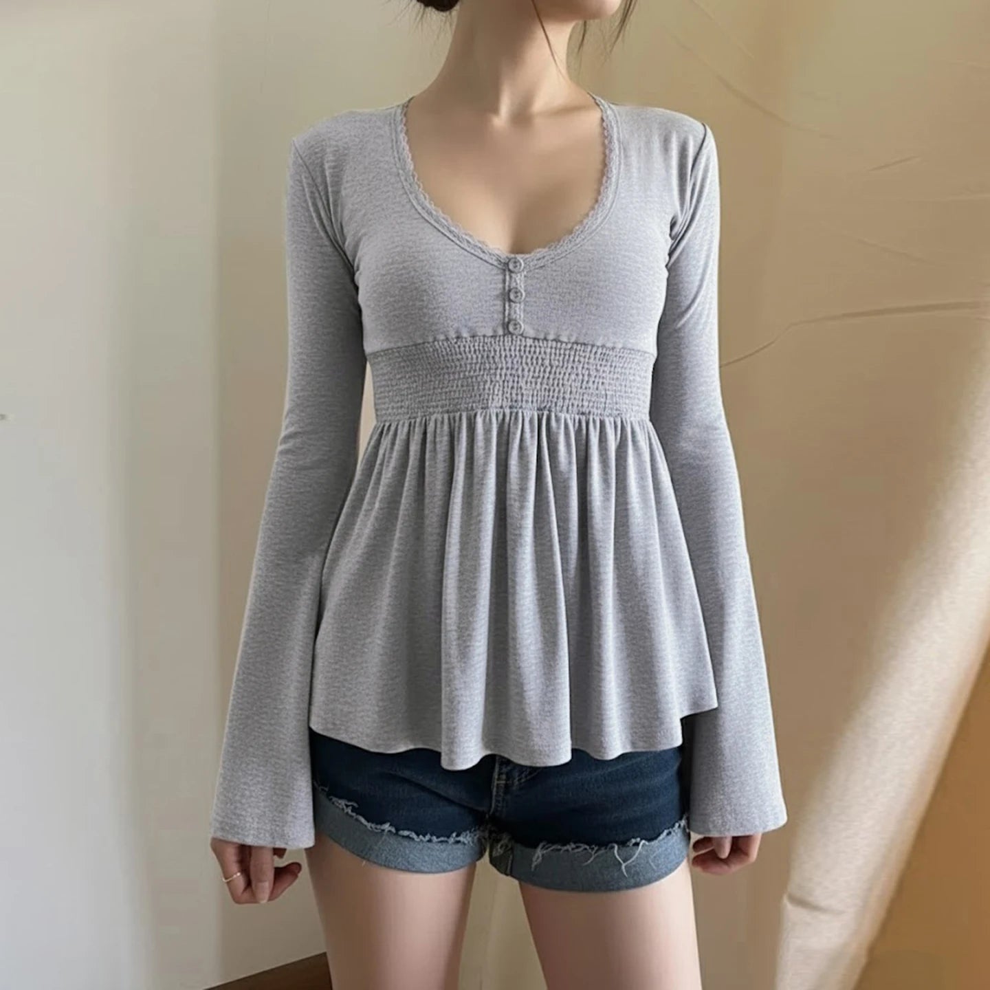 Women Lace Trim Knit Top Y2K Fairycore Shirt