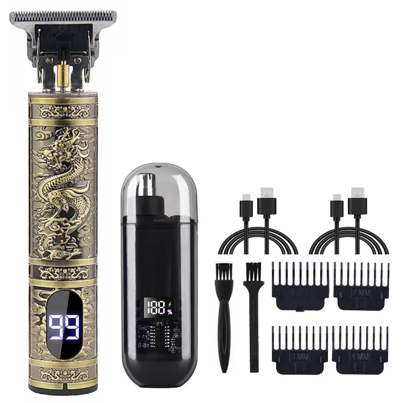 T9 Vintage Hair Clipper & Beard Trimmer Rechargeable Grooming Kit for Men