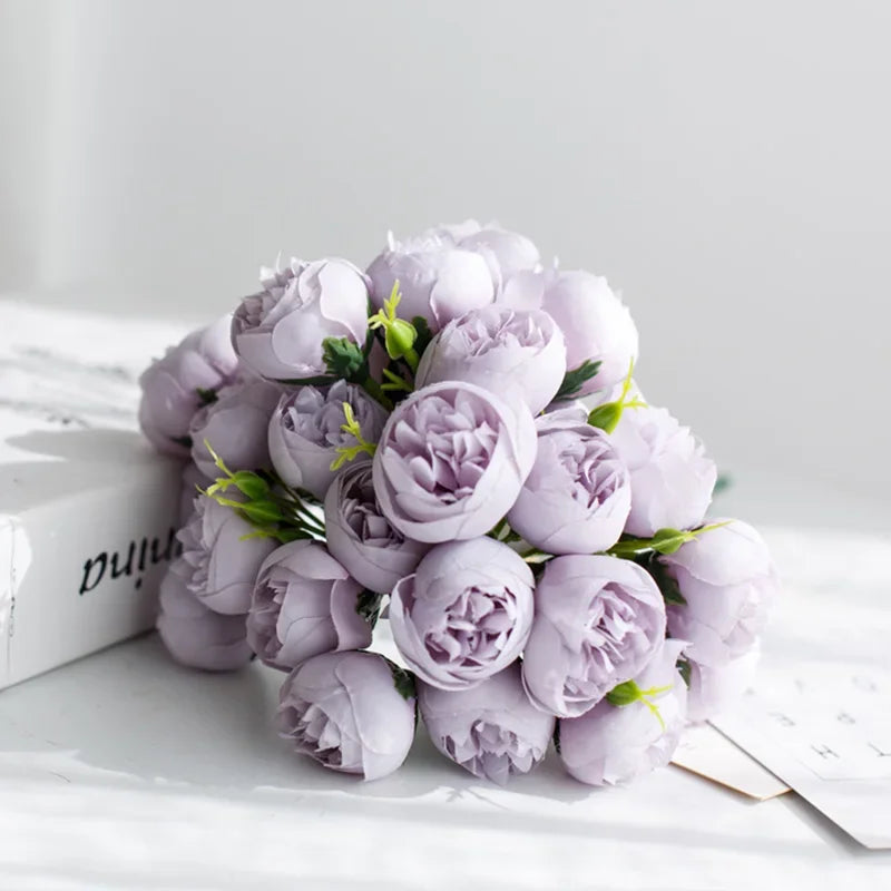 Artificial Pink Peony Rose Bouquet Silk Flowers 27 Heads Home Wedding Decor
