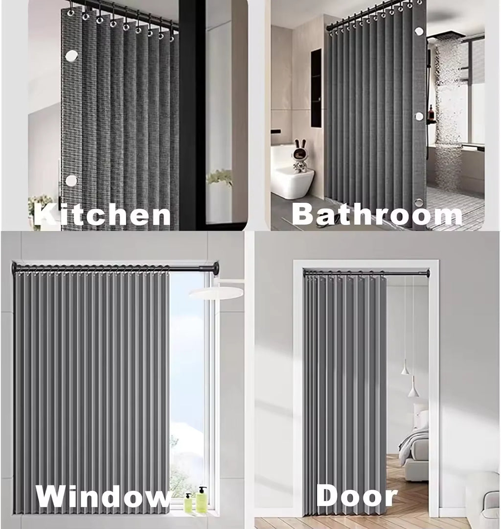 Magnetic Foldable Shower Curtain Linen Waterproof Walk In Bath Curtain