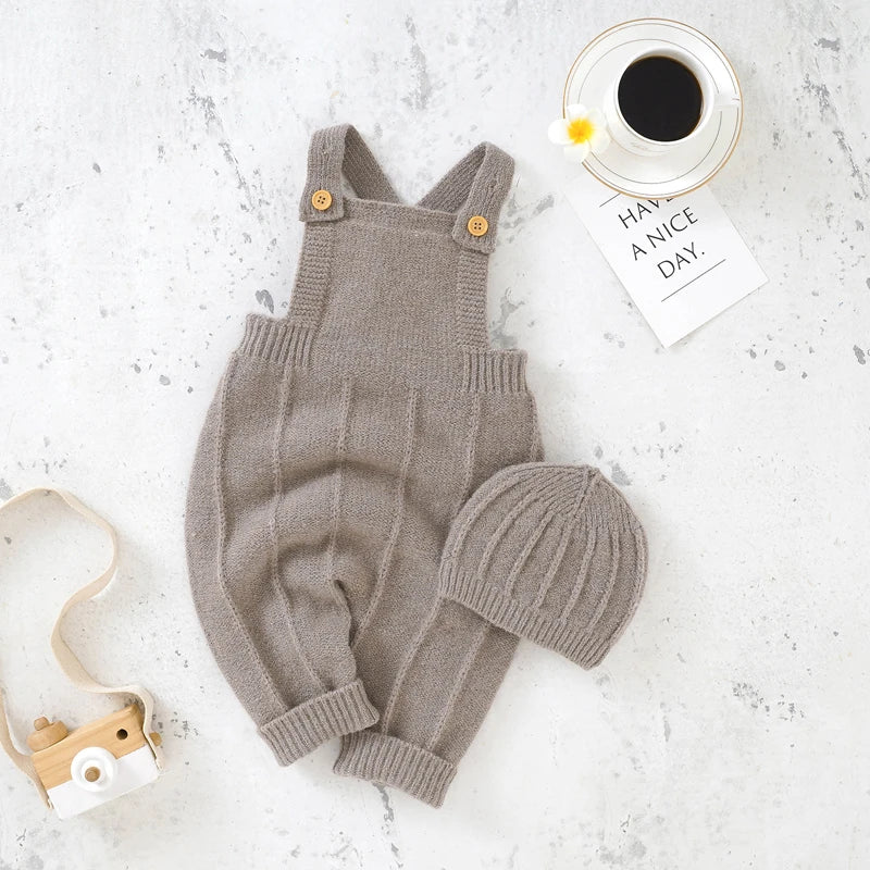 Baby Knitted Sleeveless Romper and Hat Set