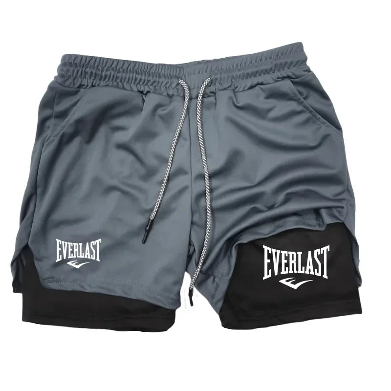 Men 2-in-1 Running Shorts Double Layer Gym Fitness Training Jogging Sport Shorts