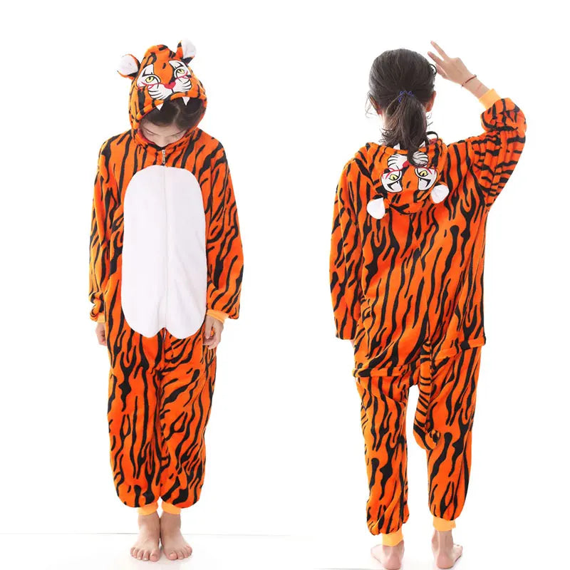 Kids Unicorn Animal Flannel Hooded Onesie Pajamas Warm Sleepwear Costume