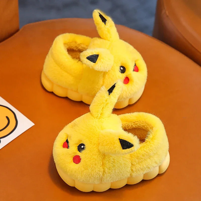 Pokemon Pikachu Plush Slippers Kids Winter Warm Non Slip Indoor Cotton Shoes