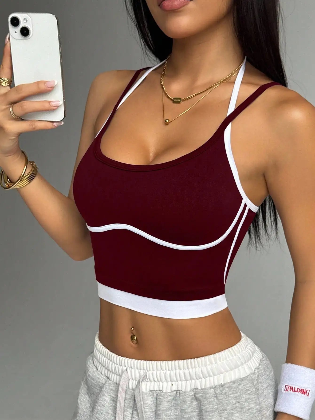 Women Color Block Sports Bra Seamless Shock Absorbing Running Fitness Vest