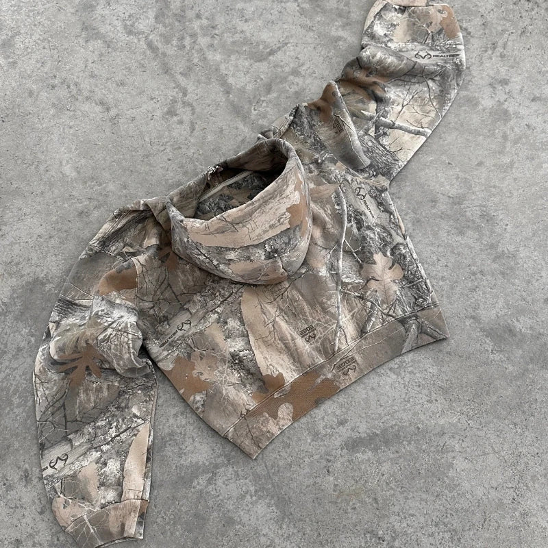 Y2K Camo Oversized Zip Up Hoodie Unisex Streetwear