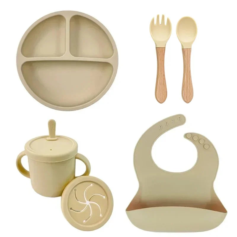 Silicone Baby Feeding Set Suction Plate Bowl Straw Cup