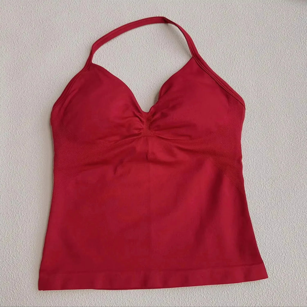 Longline Halter Yoga Tank Top Women Padded Strappy Gym Workout Sportswear