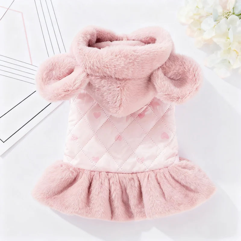 Heart Print Dog Winter Jacket Warm Puppy Coat for Small Pets