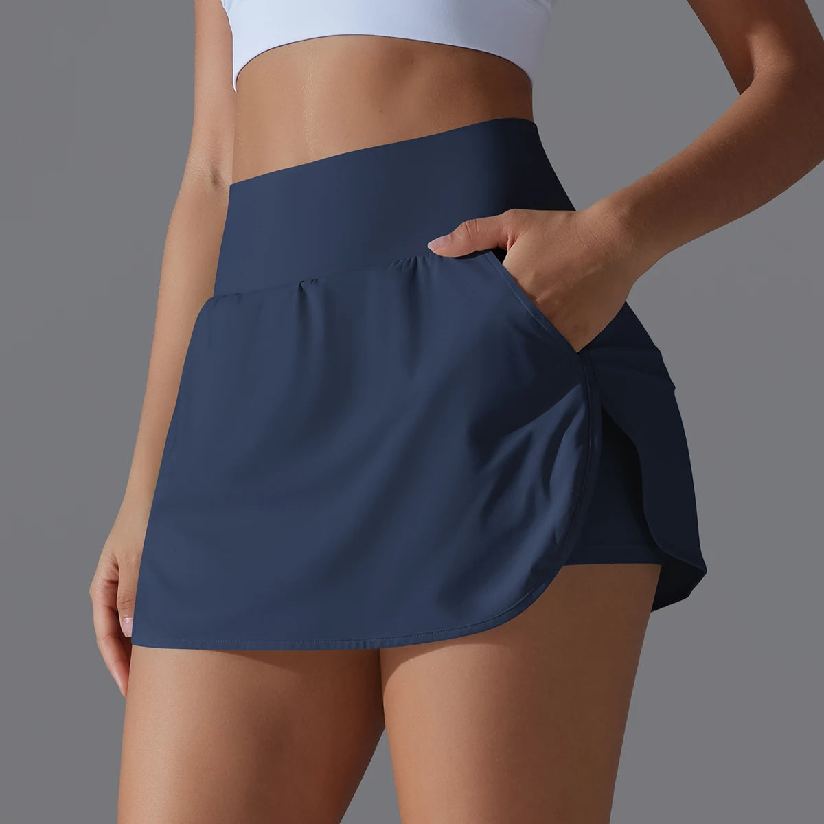 Women Double Layer Gym Running Shorts Quick Dry Fitness Workout Shorts with Pocket