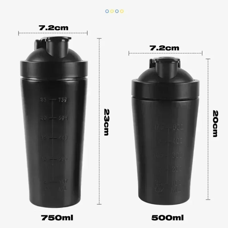 Stainless Steel Protein Shaker Bottle 500ml–750ml – Leakproof Gym Shaker Cup for Fitness & Sports Drinks