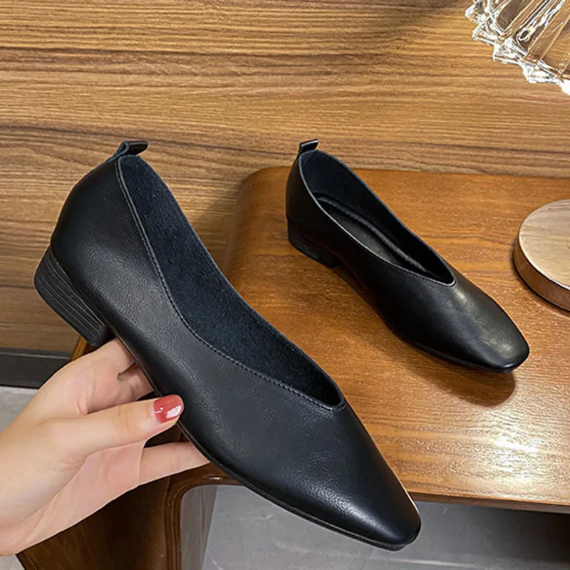 Women Square Toe Mary Jane Flats Low Heel Soft Sole Retro Casual Shoes