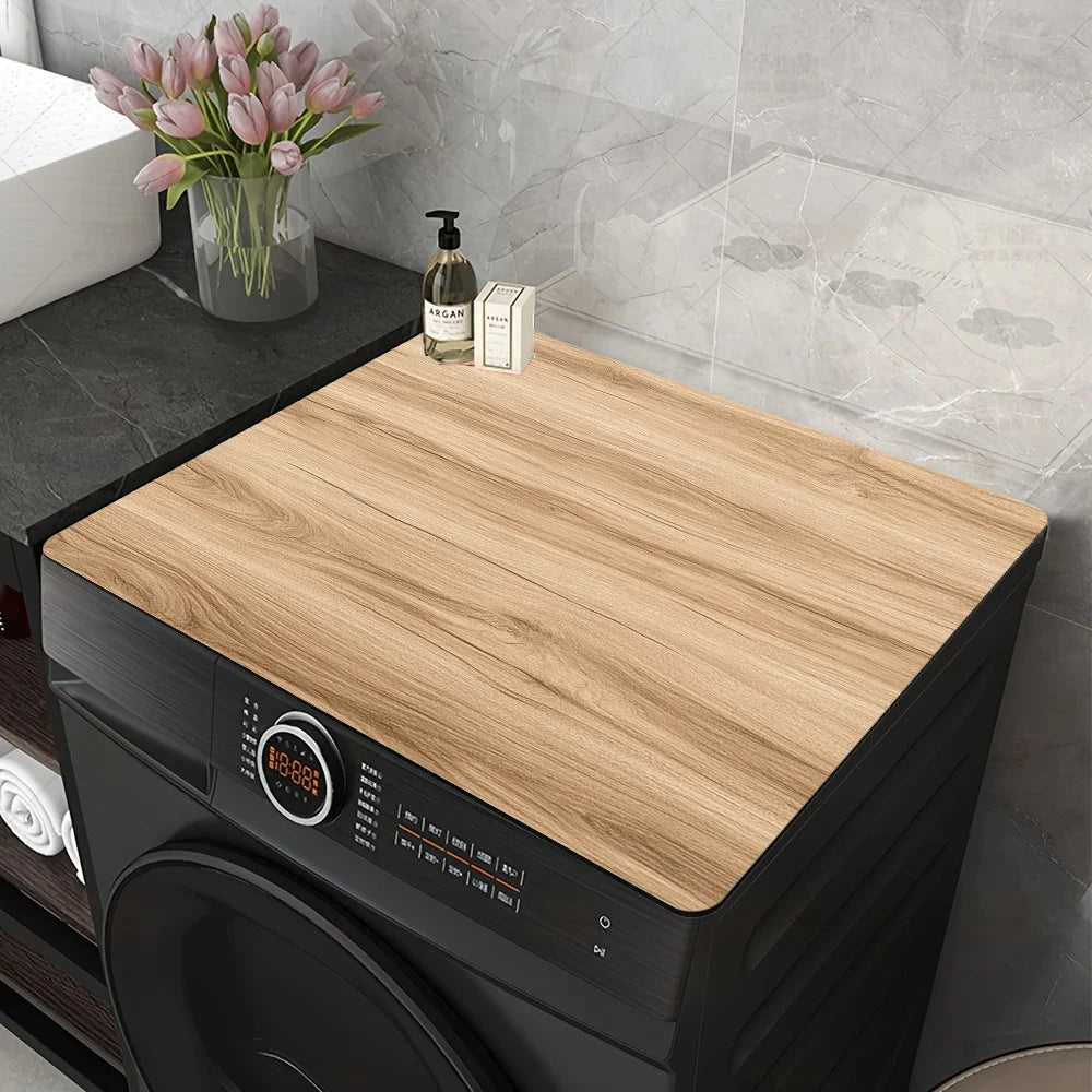 Wood Grain Washing Machine Cover Mat Non Slip Absorbent Quick Dry Protector