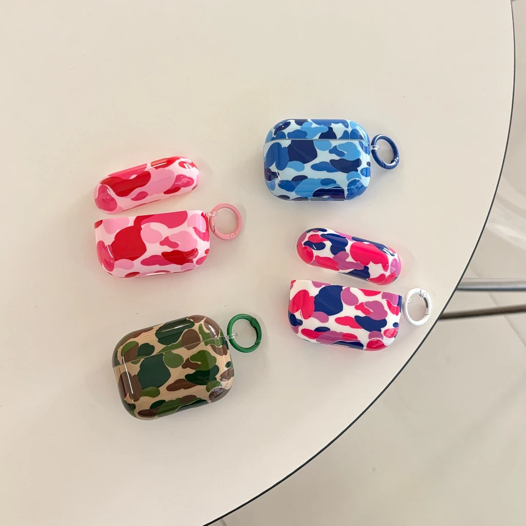 Camouflage Color Collision Stylish AirPods Earphone Case Cover with Hook