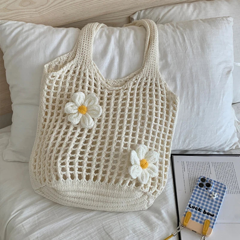 Women Knitted Tote Bag Large Capacity Beach Handbag