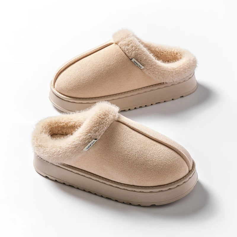Fluffy Slippers Winter Warm Plush Indoor Shoes Non Slip EVA Thick Sole Home Slippers Women Men