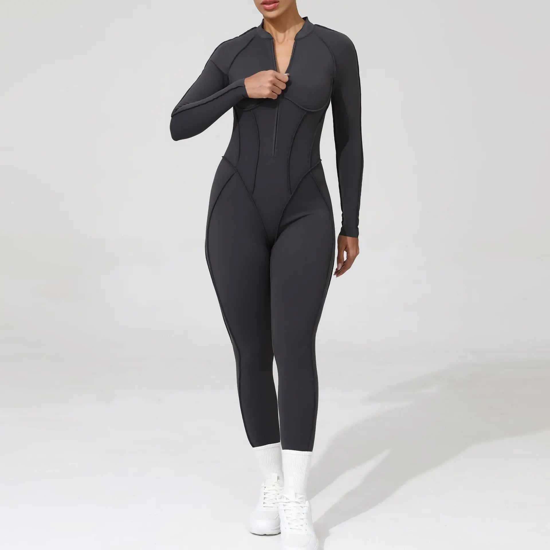 Women Zip Gym Jumpsuit Open Back Yoga Fitness Tracksuit Sports Bodysuit
