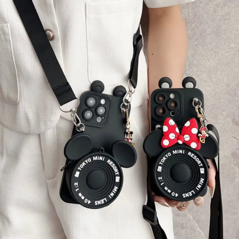 Minnie Mickey Pendant Wallet Lanyard iPhone Case
