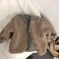 Kids Reversible Plaid Plush Jacket Warm Autumn Winter Coat Boys Girls