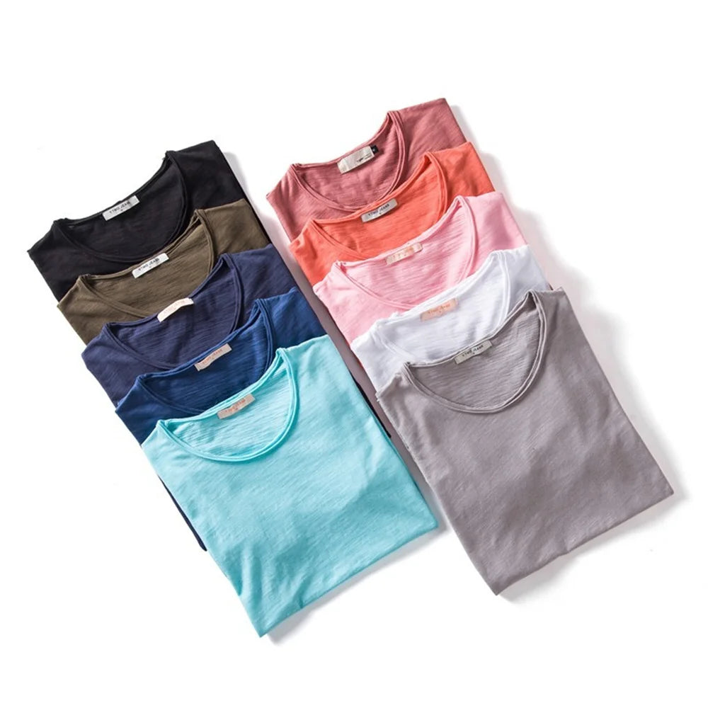 Men Cotton V-Neck Slim Fit T Shirt Short Sleeve Fashion Basic Tee