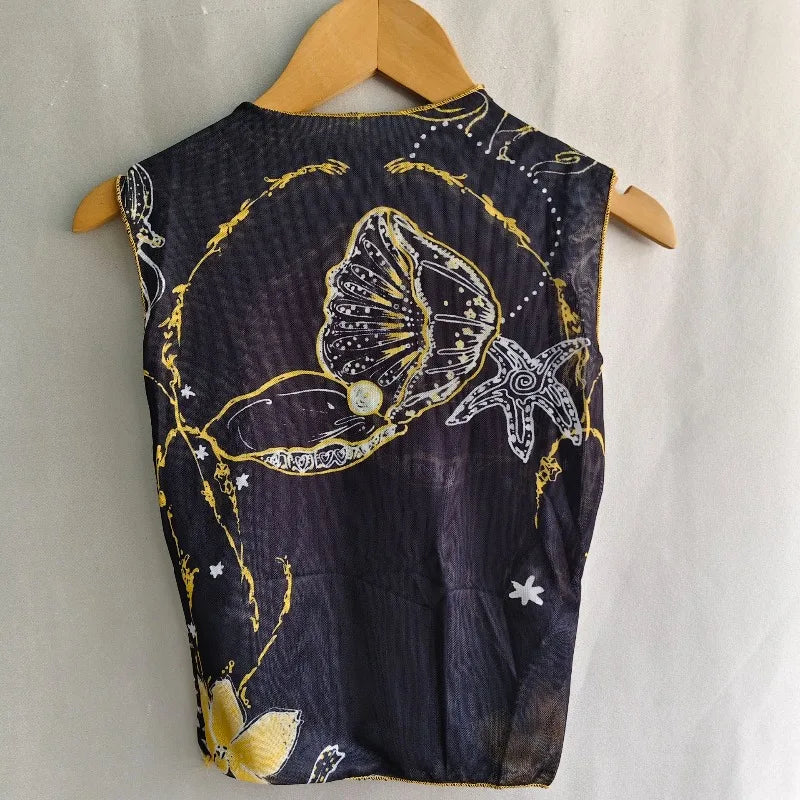 Y2K Mesh Print Crop Tank Top for Women Slim Fit Cami