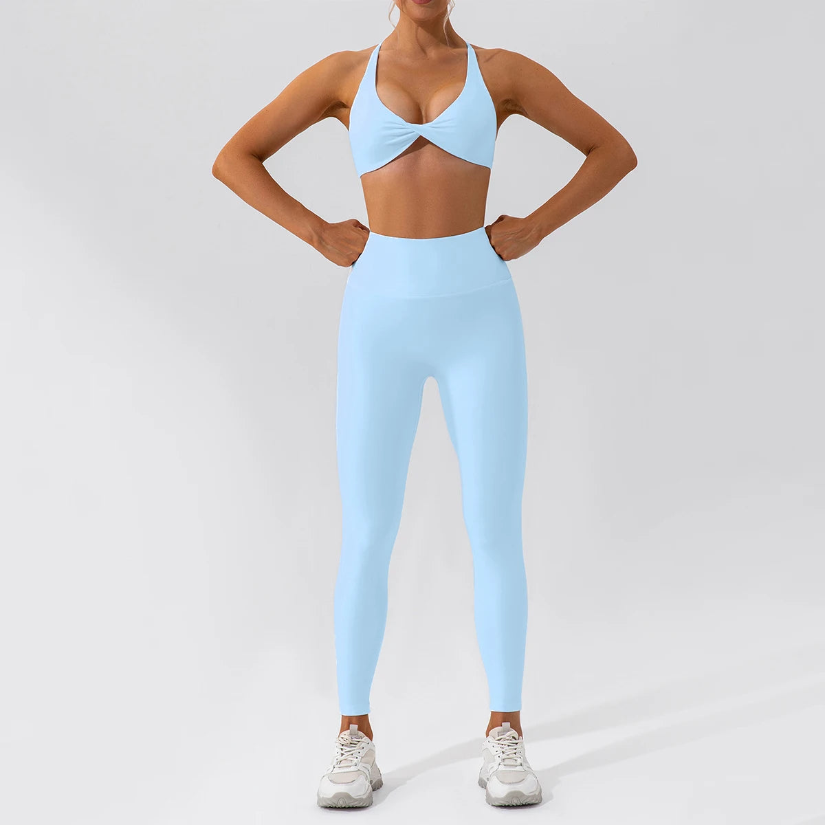 2PCS Seamless Yoga Set Women Long Sleeve Crop Top High Waist Leggings Workout Outfit