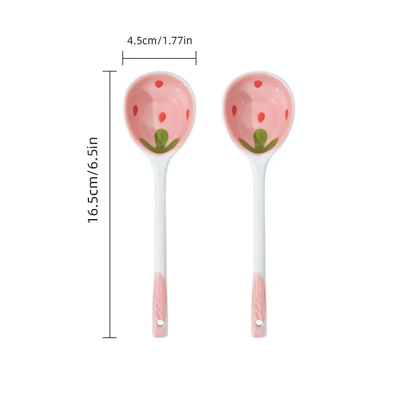 Kawaii Strawberry Ceramic Long Handle Spoon Kitchen Utensil