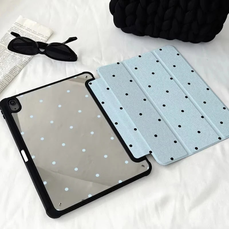 Black Polka Dot iPad Trifold Case Compatible with iPad Pro Air Mini Series