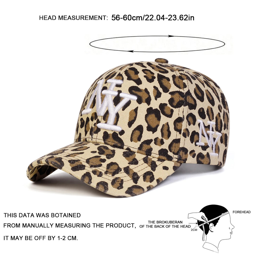 NY Letter Embroidered Leopard Print Baseball Cap