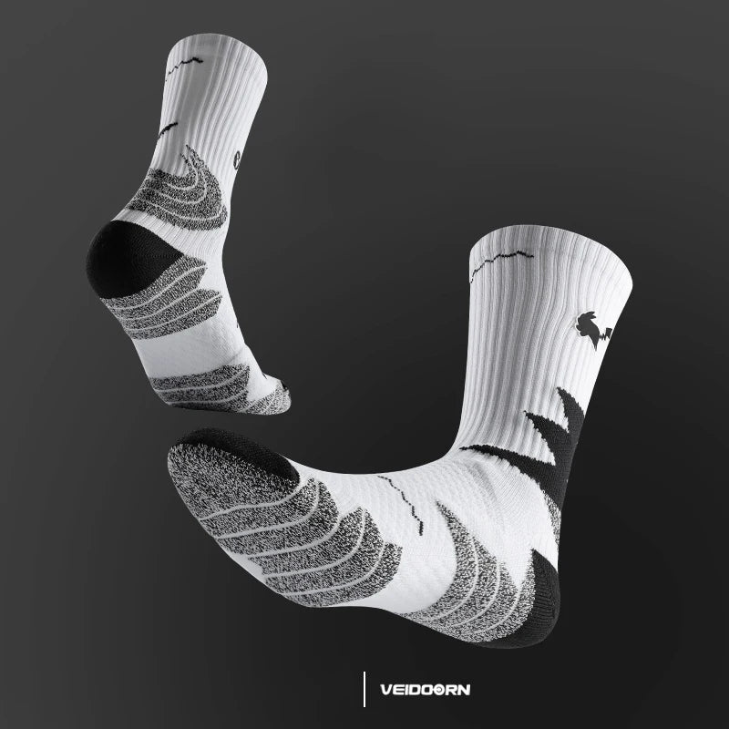 Veidoorn Sport Socks Mid Calf Thick Cushion Non Slip Running Basketball Cycling Socks