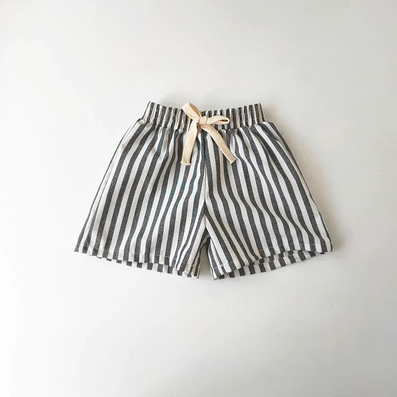 Kids Striped Linen Cotton Pants Vintage Loose Harem Trousers for Boys & Girls