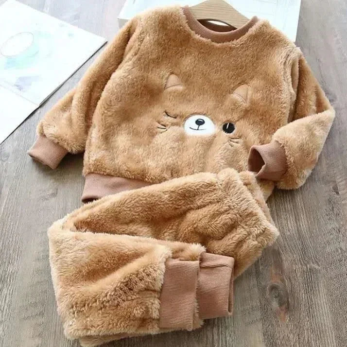 Kids Bear Pajama Set Soft Winter Sleepwear 2PCS Outfit